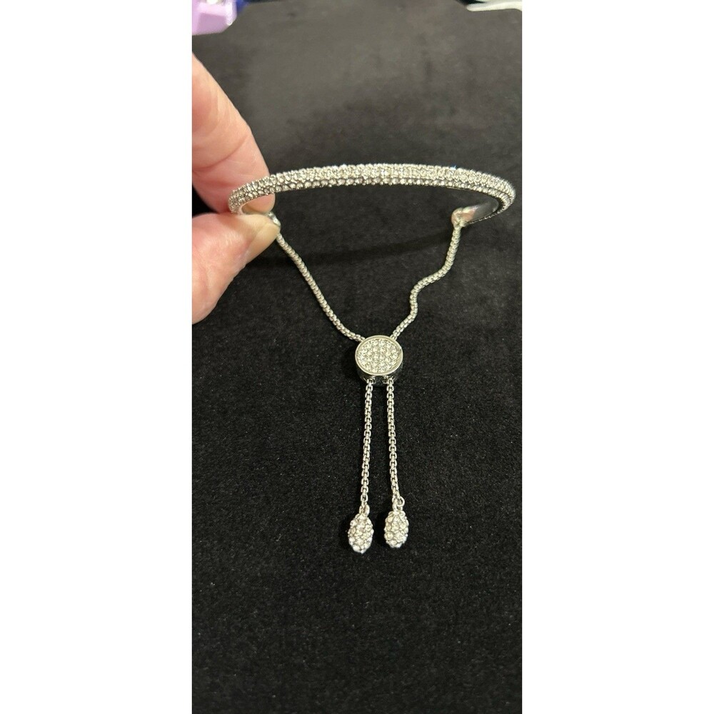 Vince Camuto Silver tone Pave Slider Bracelet Clear Glass Pave Stone